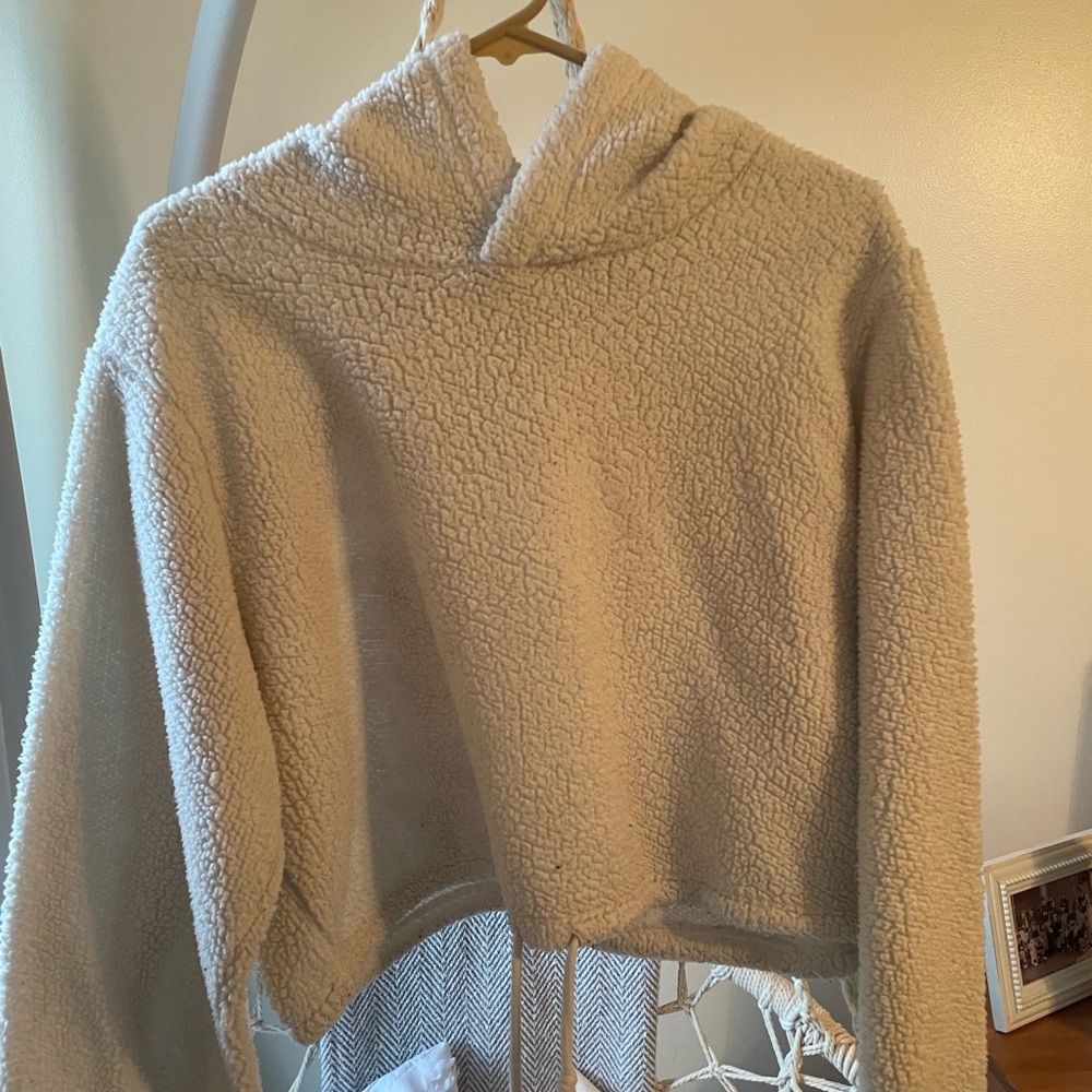 White sherpa cropped hoodie from wild fable
